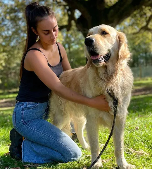 Mise en situation d'une étudiante et d'un chien